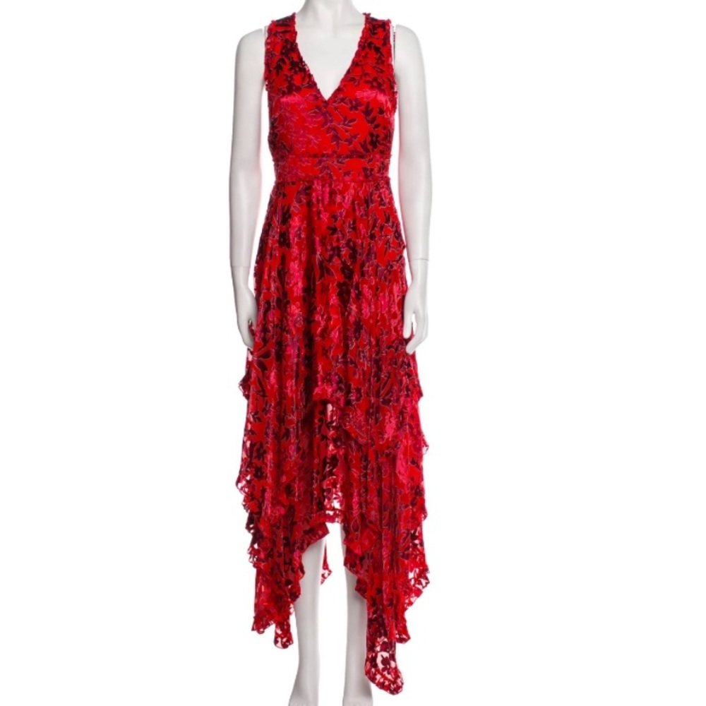 Alice + Olivia Sleeveless Silk Blend Floral Ruffled Maxi Dress - 4